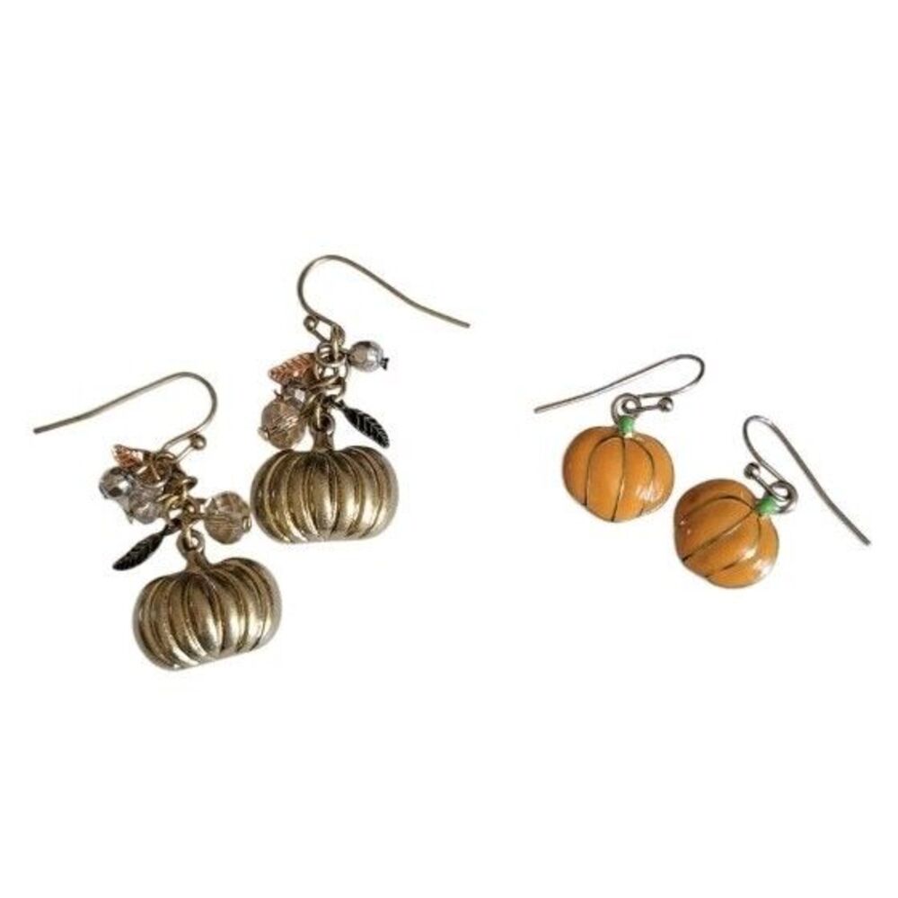 Lot 2 Sets Fall Autumn Pumpkin Pumpkins Charms Pierced Dangle Earrings Halloween